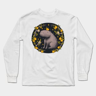 Capybara Cottagecore Aesthetic | Capy Yuzu Orance Citrus on Head Long Sleeve T-Shirt